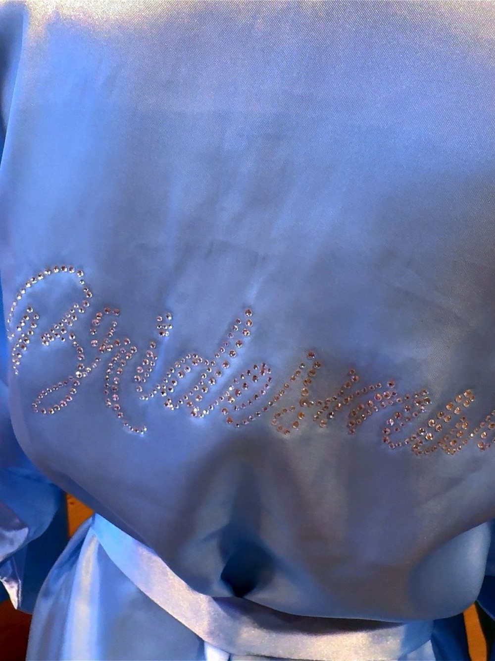 Bridal Satin Robe with Rhinestone Back - Light Blue - Picture 4 of 9